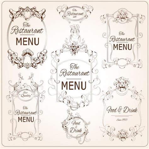 Elegant Floral Calligraphy Retro Style Restaurant Menu Labels Vector