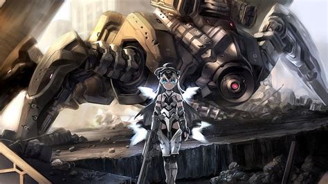 Hd Wallpaper Anime Girl Mecha Robot Sci Fi Gun Armor White Hair