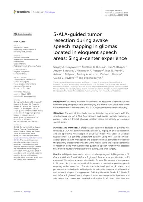 Pdf 5 Ala Guided Tumor Resection During Awake Speech Mapping In