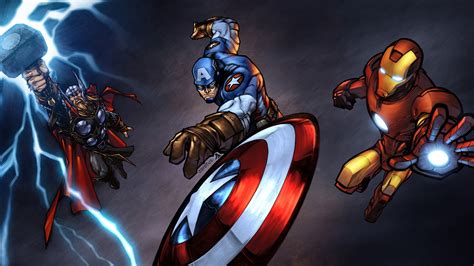 Wallpaper Dc Comics Heroes Thor Captain America Iron Man Art