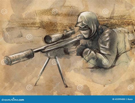 Shooter Sniper An Hand Drawn Illustration Stock Vector Image