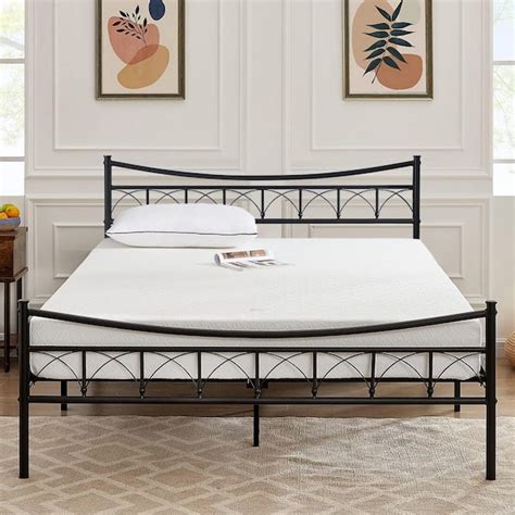Vecelo Victorian Bed Frame Black Metal Frame Queen Size 60 In W