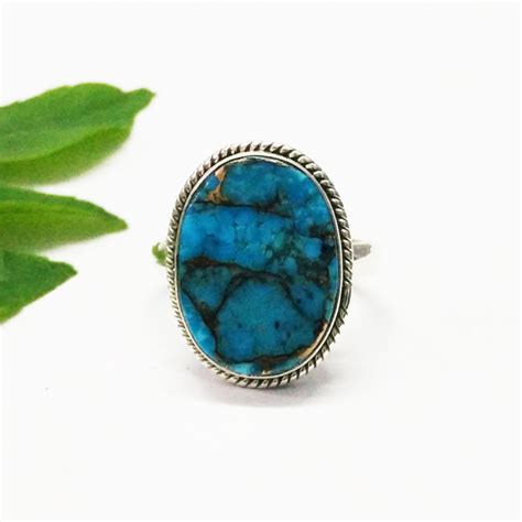 Beautiful NATURAL BLUE COPPER TURQUOISE Gemstone Ring Birthstone Ring