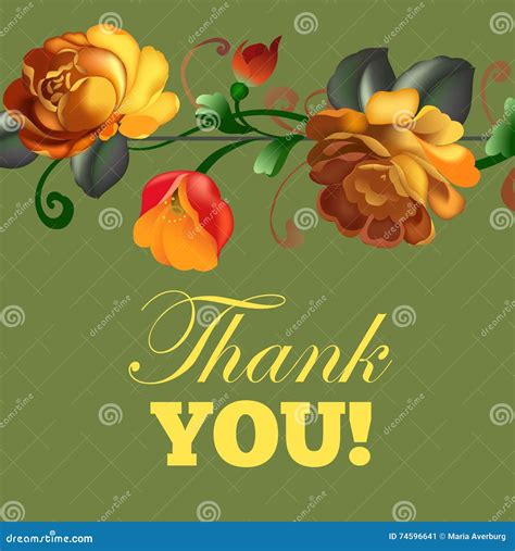 Thank You Card With Beautiful Vintage Flowers Stock Vector