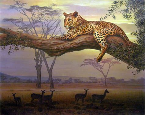 Leopard On The Hunt Safari Art African Wildlife Painting Etsy