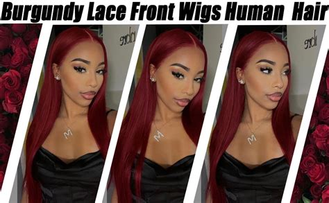 Amazon ZGWG 99j Burgundy Lace Front Wigs Human Hair 180 Density