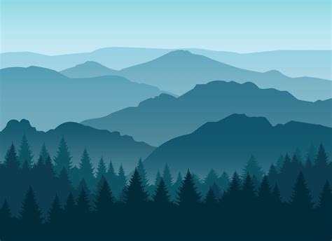 Vector Misty Or Smokey Blue Mountain Silhouettes Background Morning