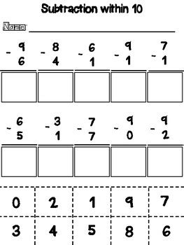 Cut and Paste Worksheets - Subtraction within 10 | TpT
