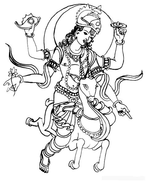 Gods Goddesses Vishnu Sketch Coloring Page
