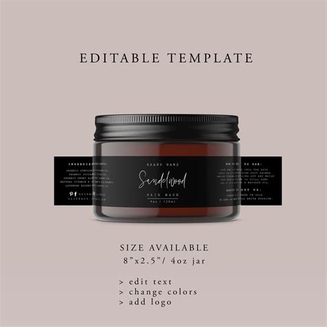 Editable Cosmetic Label Template Custom Beauty Product Label Etsy