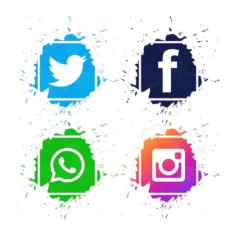 Beautiful Social Media Icons Set Design Vector Free Vector