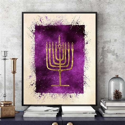 menorah print hanukkah print jewish wall art menorah hanukkah art jewish candelabrum israel