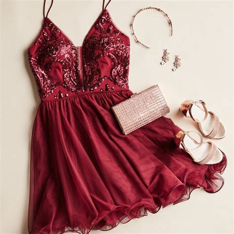Sequin And Mesh Fit And Flare Short Dress Davids Bridal Red