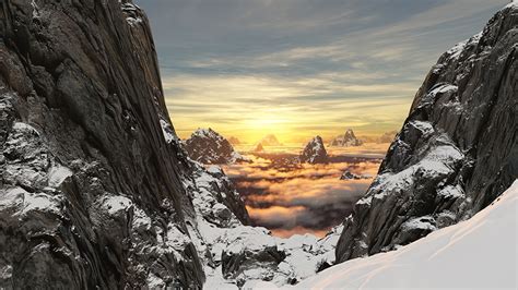 Photo Cliff Nature Mountains 3d Graphics Snow Sunrises And 1366x768