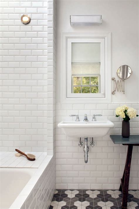 We're loving matching pendant lights over the double sinks, too, in this bathroom designed by hecker guthrie. Good-looking Glossy White Subway Tile with Wainscoting ...