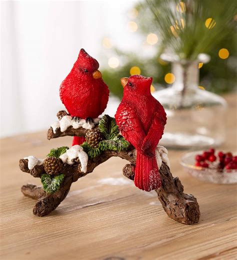 Two Cardinals On A Snowy Branch Holiday Tabletop Sculpture Tabletop