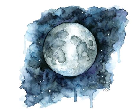 Watercolor Painting Moon Painting Moon Print Moon Phase Full Moon
