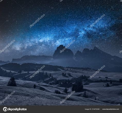 Milky Way Over Alpe Di Siusiin Dolomites Italy Stock Photo By