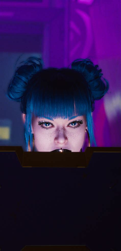1080x2246 Resolution Cyberpunk Cyborg Blue Hair Girl 1080x2246