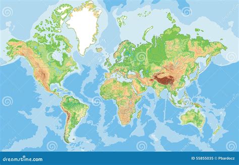 Highly Detailed Physical Map Of The World Stock Vector Illustration