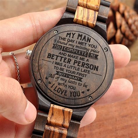 Engraved Wooden Watch For Your Husband Zebrawood Ebony Romantic