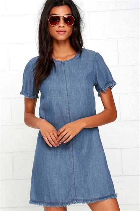 Cute Blue Dress Chambray Dress Short Sleeve Dress 68 00 Lulus