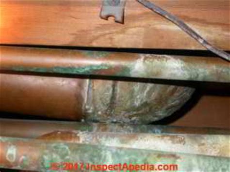 The corrosion/erosion of metallic (copper, galvanized, brass, cast iron, etc.) pipes and fittings has many different causes and scenarios and is usually the the greater part of copper pipe corrosion is the direct result of improper workmanship or poor installation such as: Inspect Copper Pipes for Corrosion-Caused Leaks