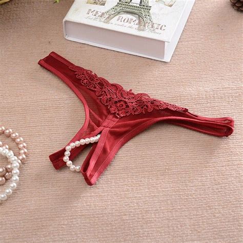 sexy thongs panties open crotch crotchless underwear pearl night lace g string ebay