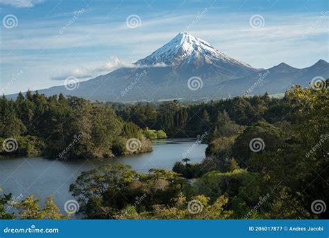 Taranaki Mount From Lake Mangamahoe Viewpoint New Zealand North