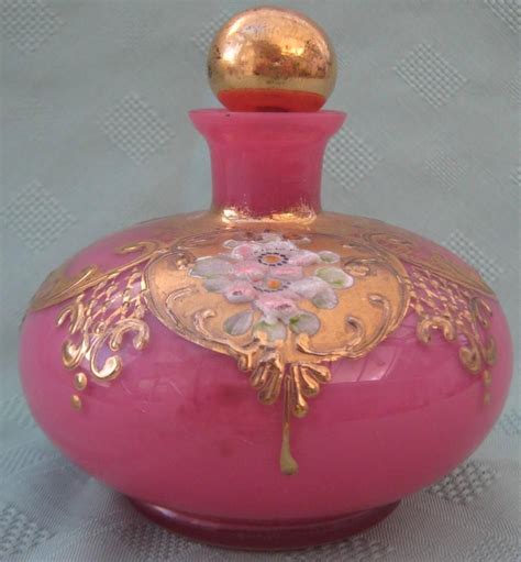 Antique Victorian Gilded Enamelled Opaque Pink Glass Scent Perfume