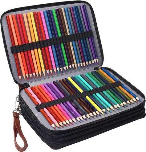 Shulaner 200 Slots Colored Pencil Case Organizer With Zipper Pu Leather