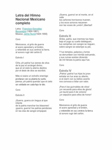 Aquí te compartimos su letra. Letra Del Himno Nacional Mexicano Completo