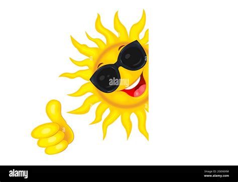 Fröhliche Cartoon Sonne In Brille Von Der Sonne Sonne Auf Weißem
