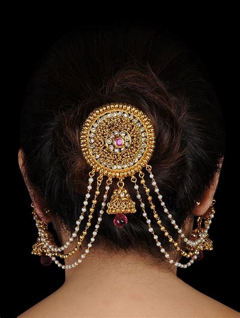 Buy Golden Ivory Red Hair Pin With Jhumki Metal Alloy Stones Online At