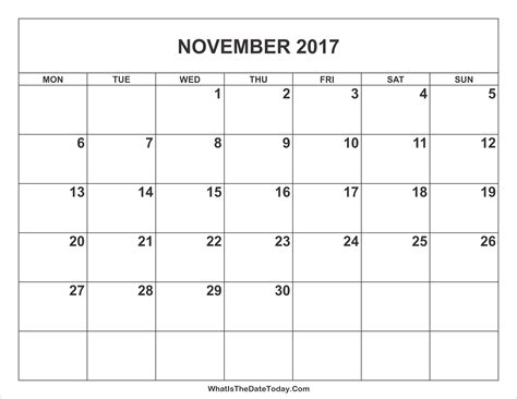 November 2017 Calendar Whatisthedatetodaycom