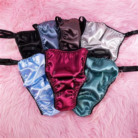 Sissy Thong Satin Sissy Mens Soft Shiny Triangle T Thong Panties Adjustable Sides Underwear