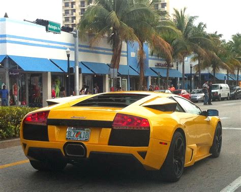 Yellow Lamborghini Murcielago On South Beach Exotic Cars On The