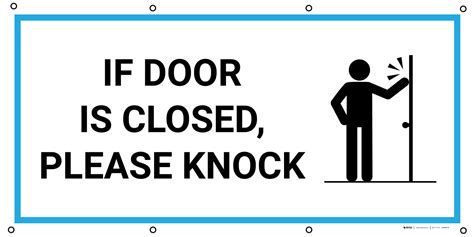 if door is closed please knock with icon banner creative safety supply