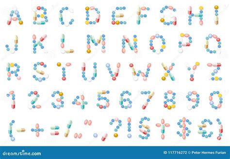 Pills Font Alphabet Letters Medical Typeface Numbers Stock Vector