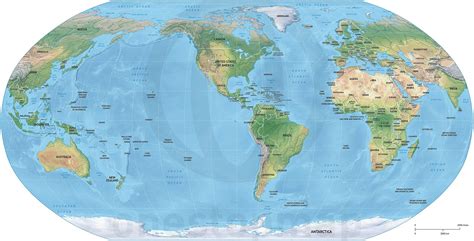 Choose from a world map with labels, a world map with numbered continents, and a blank world map. Map of World political shaded relief Robinson America centered | Accurate world map, Map vector ...