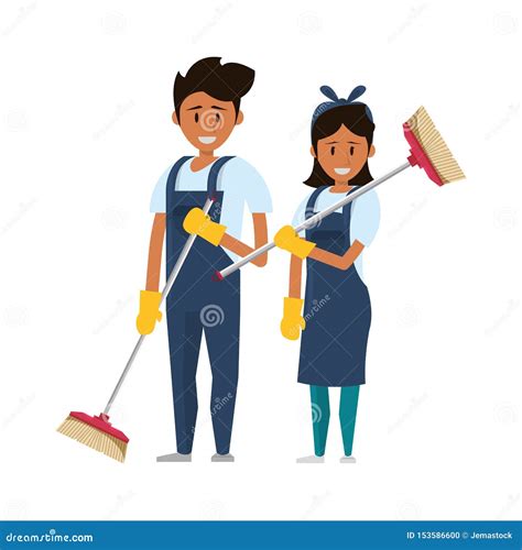 Cleaners Workers With Cleaning Equipment Stock Vector Illustration Of