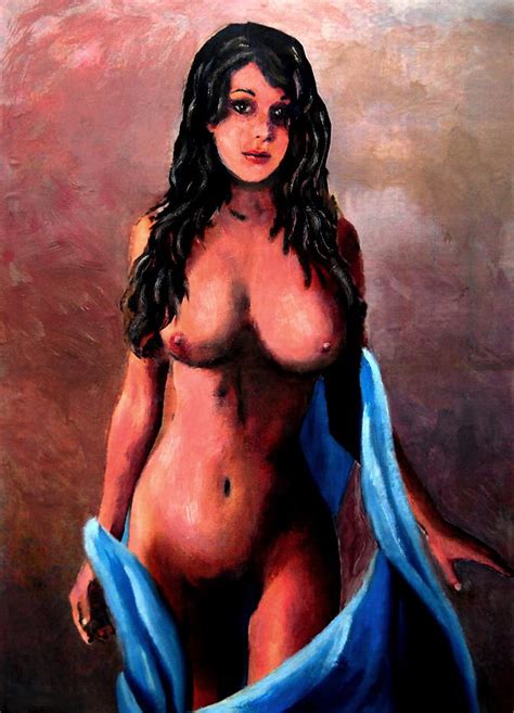 Original Fine Art Female Nude Jean Standing In Blue Painting By G Linsenmayer Fine Art America