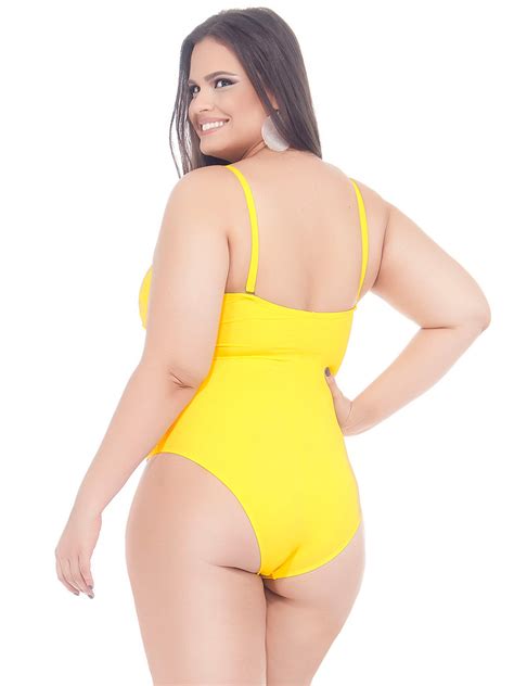 Yellow Plus Size One Piece Bustier Swimsuit Tulipa
