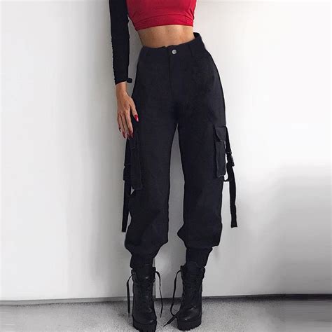 Pair black cargo pants with big. 2020 Streetwear Cargo Pants Women Joggers Black High Waist ...