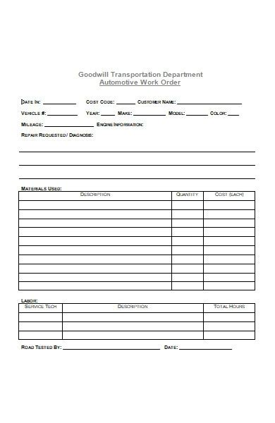 Free 26 Repair Work Order Form In Pdf Ms Word