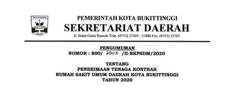 Dibawah ini merupakan beberapa informasi yang telah kami himpun mengenai lowongan kerja daerah bali terbaru pada bulan februari tahun 2021 dari sumber informasi lowongan kerja terpercaya, semoga informasi ini dapat bermanfaat bagi pembaca yang sedang mencari pekerjaan. Lowongan Kerja Tenaga Kontrak Rumah Sakit Umum Daerah Kota Bukittinggi Tahun 2020 - REKRUTMEN ...