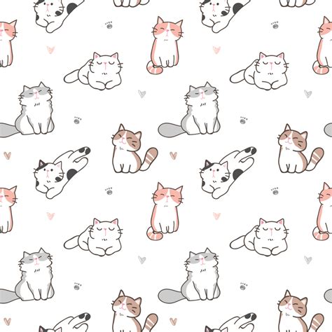 Seamless Pattern Cute Cartoon Cat Paw Cartoon Cat Paw Illustration
