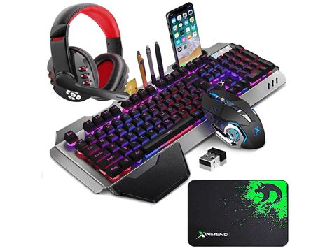 Wireless Gaming Keyboard Mouse And Bluetooth Headset Kit Rainbow Backlit Rechargeable Ergonomic