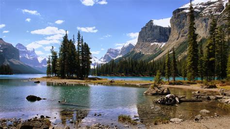 Canada Nature Landscape Lake Mountain Forest Island Hd