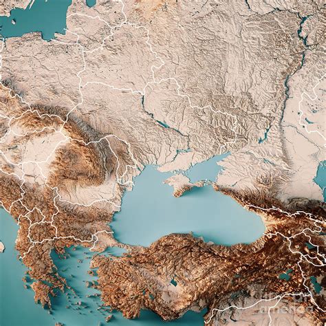 Ukraine Black Sea D Render Topographic Map Neutral Border Digital Art